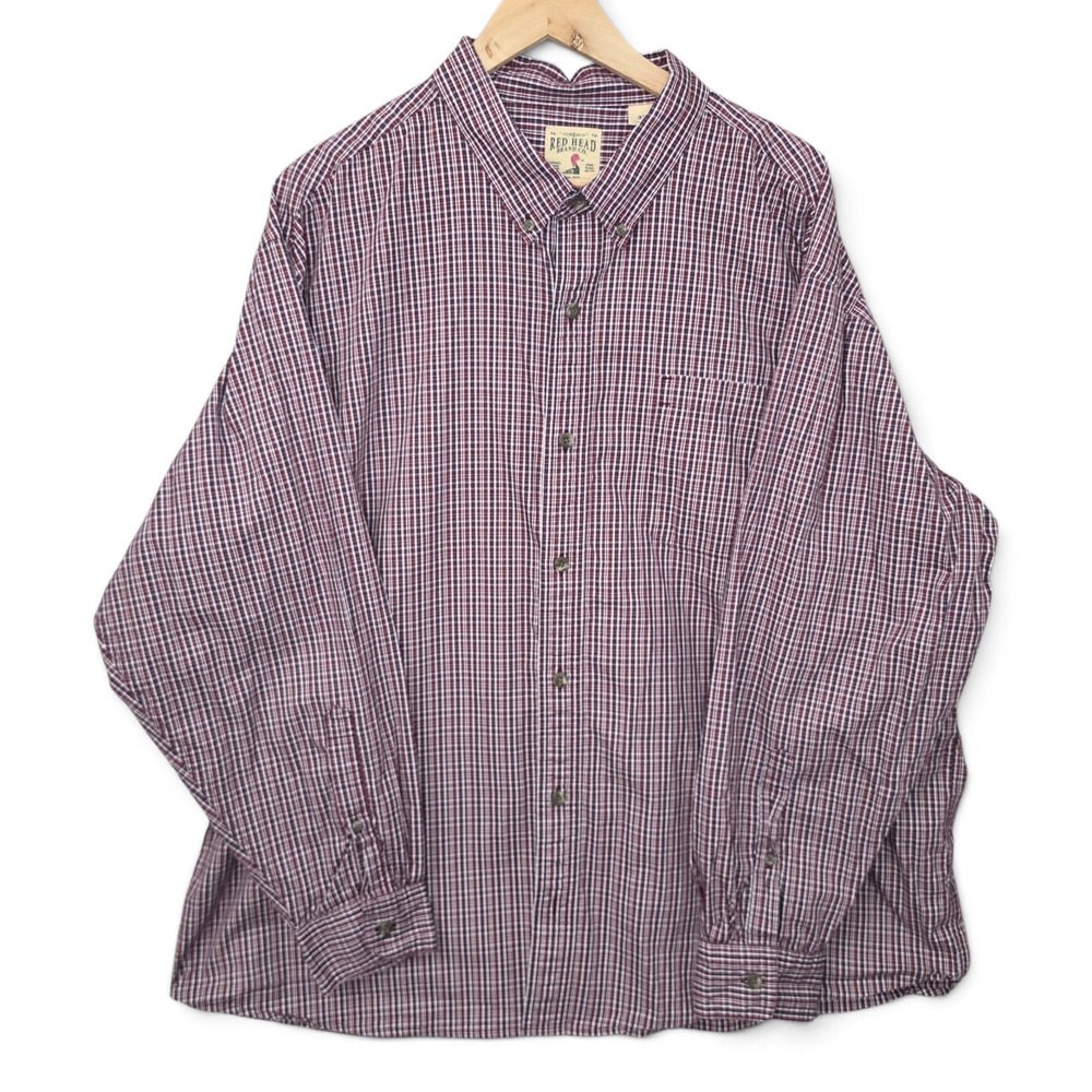 RedHead Brand Shirt Mens 3XL Burgundy Red Plaid Check Button Down Long Sleeve